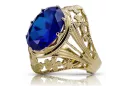 Sapphire 8 كارت من الذهب الأصفر خاتم حرف يدوية فينتاج vrc031x-sp Art Deco أسلوب مجوهرات فينتاج روسي سوفيتي من اتحاد الجمهوريات ا